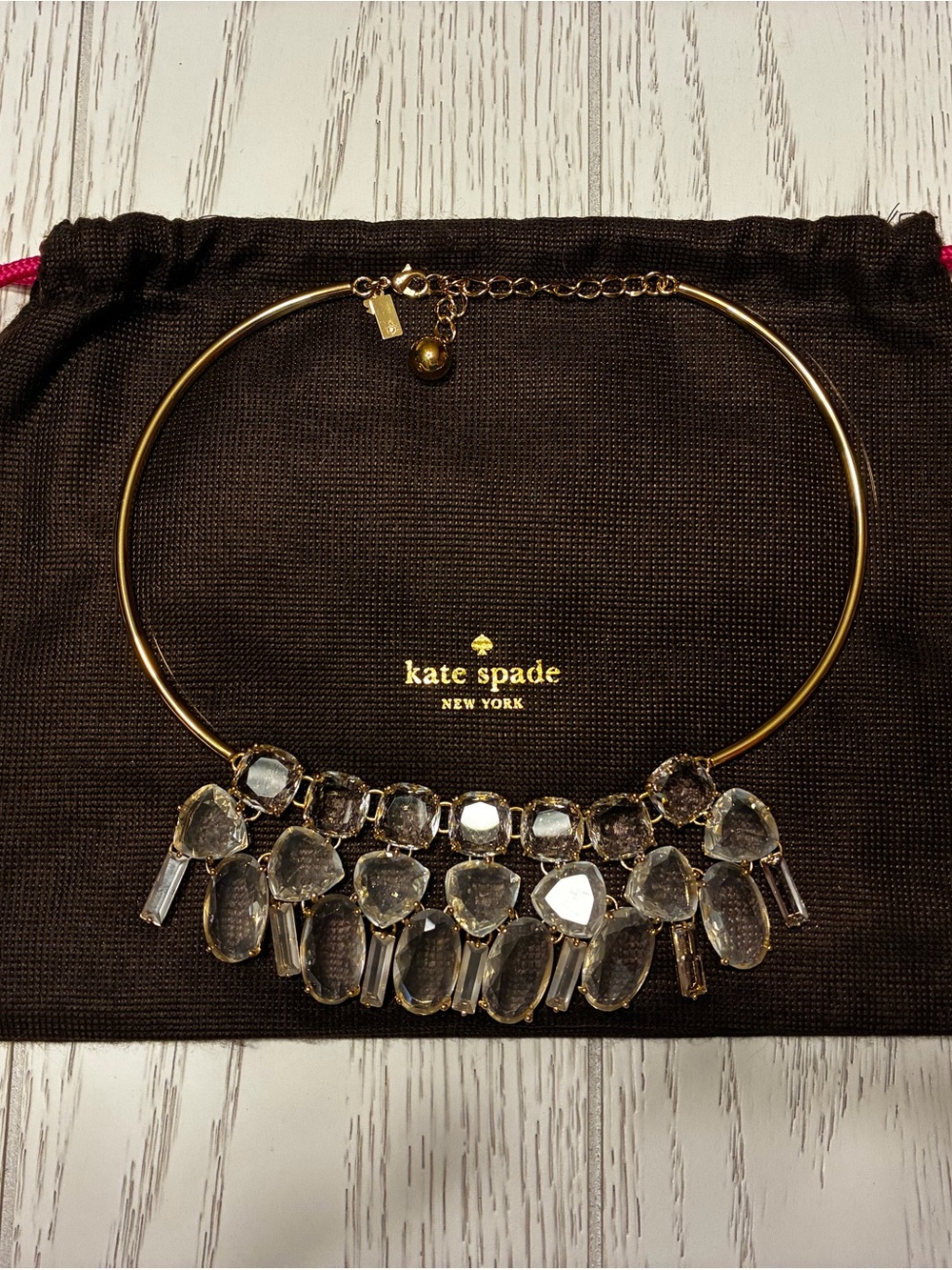 kate spade Gold-tone Clear Crystal Bib Necklace